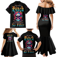 I'm Not A B I'm Just Honest Skull Roses Colorful Family Matching Mermaid Dress and Hawaiian Shirt - Wonder Print Shop