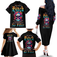 I'm Not A B I'm Just Honest Skull Roses Colorful Family Matching Off Shoulder Long Sleeve Dress and Hawaiian Shirt - Wonder Print Shop
