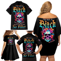 I'm Not A B I'm Just Honest Skull Roses Colorful Family Matching Off Shoulder Short Dress and Hawaiian Shirt - Wonder Print Shop