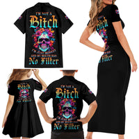 I'm Not A B I'm Just Honest Skull Roses Colorful Family Matching Short Sleeve Bodycon Dress and Hawaiian Shirt - Wonder Print Shop