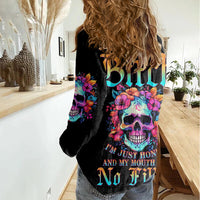 I'm Not A B I'm Just Honest Skull Roses Colorful Women Casual Shirt - Wonder Print Shop