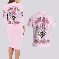 Don't Try To Figure Me Out Couples Matching Long Sleeve Bodycon Dress and Hawaiian Shirt - Wonder Print Shop