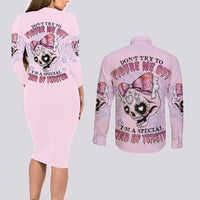 Don't Try To Figure Me Out Couples Matching Long Sleeve Bodycon Dress and Long Sleeve Button Shirt - Wonder Print Shop