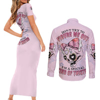 Don't Try To Figure Me Out Couples Matching Short Sleeve Bodycon Dress and Long Sleeve Button Shirt - Wonder Print Shop