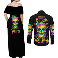 Yes I'm A B But Not Yours Couples Matching Off Shoulder Maxi Dress and Long Sleeve Button Shirt - Wonder Print Shop