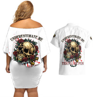 Underestimate Me That'll Be Fun Couples Matching Off Shoulder Short Dress and Hawaiian Shirt - Wonder Print Shop