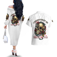 Underestimate Me That'll Be Fun Couples Matching Off The Shoulder Long Sleeve Dress and Hawaiian Shirt - Wonder Print Shop