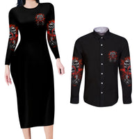 Walk Away I Have Anger Issues Skull Couples Matching Long Sleeve Bodycon Dress and Long Sleeve Button Shirt - Wonder Print Shop