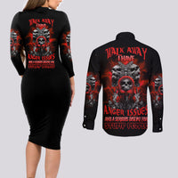 Walk Away I Have Anger Issues Skull Couples Matching Long Sleeve Bodycon Dress and Long Sleeve Button Shirt - Wonder Print Shop