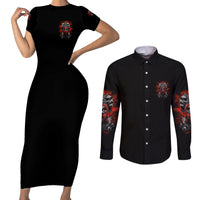 Walk Away I Have Anger Issues Skull Couples Matching Short Sleeve Bodycon Dress and Long Sleeve Button Shirt - Wonder Print Shop
