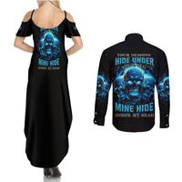 Your Demons Hide Under Your Bed Couples Matching Summer Maxi Dress and Long Sleeve Button Shirt - Wonder Print Shop