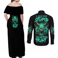 I Can Fix Stupid But It's Gonna Hurt Couples Matching Off Shoulder Maxi Dress and Long Sleeve Button Shirt - Wonder Print Shop