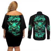 I Can Fix Stupid But It's Gonna Hurt Couples Matching Off Shoulder Short Dress and Long Sleeve Button Shirt - Wonder Print Shop