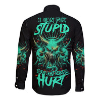 I Can Fix Stupid But It's Gonna Hurt Long Sleeve Button Shirt - Wonder Print Shop
