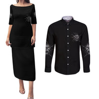 Even The Devil On My Shoulder Couples Matching Puletasi Dress and Long Sleeve Button Shirt - Wonder Print Shop
