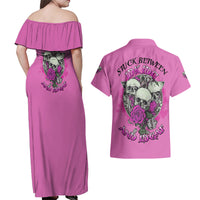 Stuck Between Idk Idc And IDGAF Pink Couples Matching Off Shoulder Maxi Dress and Hawaiian Shirt - Wonder Print Shop