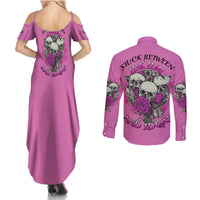 Stuck Between Idk Idc And IDGAF Pink Couples Matching Summer Maxi Dress and Long Sleeve Button Shirt - Wonder Print Shop