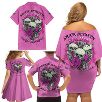 Stuck Between Idk Idc And IDGAF Pink Family Matching Off Shoulder Short Dress and Hawaiian Shirt - Wonder Print Shop