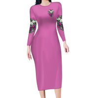 Stuck Between Idk Idc And IDGAF Pink Long Sleeve Bodycon Dress - Wonder Print Shop