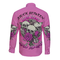 Stuck Between Idk Idc And IDGAF Pink Long Sleeve Button Shirt - Wonder Print Shop