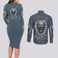 My Alone Time Is For Everyone's Safety Couples Matching Long Sleeve Bodycon Dress and Long Sleeve Button Shirt - Wonder Print Shop