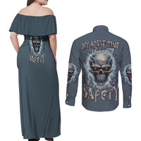 My Alone Time Is For Everyone's Safety Couples Matching Off Shoulder Maxi Dress and Long Sleeve Button Shirt - Wonder Print Shop