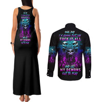 One Day Let My Demons Out To Play Couples Matching Tank Maxi Dress and Long Sleeve Button Shirt - Wonder Print Shop