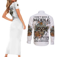 I Don't Need A Middle Skull Couples Matching Short Sleeve Bodycon Dress and Long Sleeve Button Shirt - Wonder Print Shop