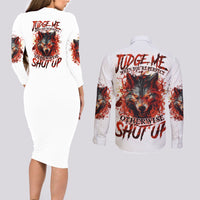 Judge Me When Wolf Couples Matching Long Sleeve Bodycon Dress and Long Sleeve Button Shirt - Wonder Print Shop