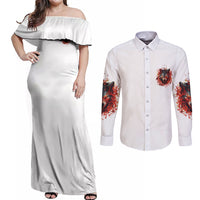 Judge Me When Wolf Couples Matching Off Shoulder Maxi Dress and Long Sleeve Button Shirt - Wonder Print Shop