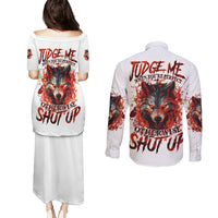 Judge Me When Wolf Couples Matching Puletasi Dress and Long Sleeve Button Shirt - Wonder Print Shop