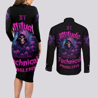 My Attitude Is Having Technical Problems Couples Matching Long Sleeve Bodycon Dress and Long Sleeve Button Shirt - Wonder Print Shop