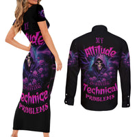 My Attitude Is Having Technical Problems Couples Matching Short Sleeve Bodycon Dress and Long Sleeve Button Shirt - Wonder Print Shop
