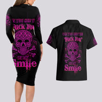Can You See The F You Skull Rose Couples Matching Long Sleeve Bodycon Dress and Hawaiian Shirt - Wonder Print Shop