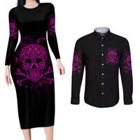 Can You See The F You Skull Rose Couples Matching Long Sleeve Bodycon Dress and Long Sleeve Button Shirt - Wonder Print Shop