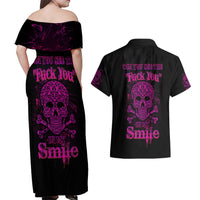 Can You See The F You Skull Rose Couples Matching Off Shoulder Maxi Dress and Hawaiian Shirt - Wonder Print Shop