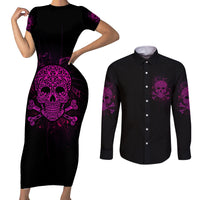 Can You See The F You Skull Rose Couples Matching Short Sleeve Bodycon Dress and Long Sleeve Button Shirt - Wonder Print Shop