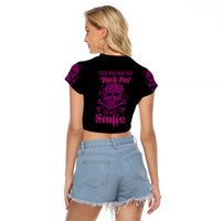 Can You See The F You Skull Rose Raglan Cropped T Shirt - Wonder Print Shop