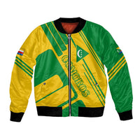 Comoros Flag Bomber Jacket with Green and Yellow Design and National Emblem