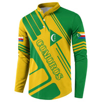 Comoros Flag Button Sweatshirt with Green and Yellow Design and National Emblem