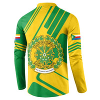 Comoros Flag Button Sweatshirt with Green and Yellow Design and National Emblem