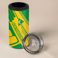 Comoros Flag 4 in 1 Can Cooler Tumbler with Green and Yellow Design and National Emblem