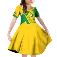 Comoros Flag Family Matching Off Shoulder Short Dress and Hawaiian Shirt with Green and Yellow Design and National Emblem