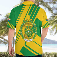 Comoros Flag Hawaiian Shirt with Green and Yellow Design and National Emblem