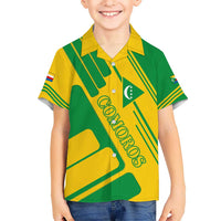Comoros Flag Kid Hawaiian Shirt with Green and Yellow Design and National Emblem