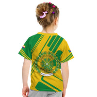 Comoros Flag Kid T Shirt with Green and Yellow Design and National Emblem
