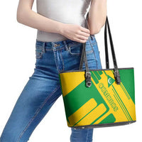Comoros Flag Leather Tote Bag with Green and Yellow Design and National Emblem