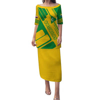 Comoros Flag Puletasi with Green and Yellow Design and National Emblem