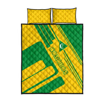 Comoros Flag Quilt Bed Set with Green and Yellow Design and National Emblem