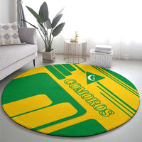 Comoros Flag Round Carpet with Green and Yellow Design and National Emblem